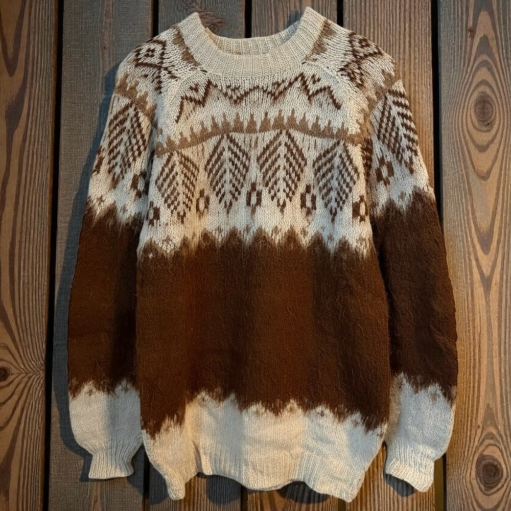100% Alpaca Rev Wear Handmade in Bolivia Crew Neck Fairisle Sweater XL